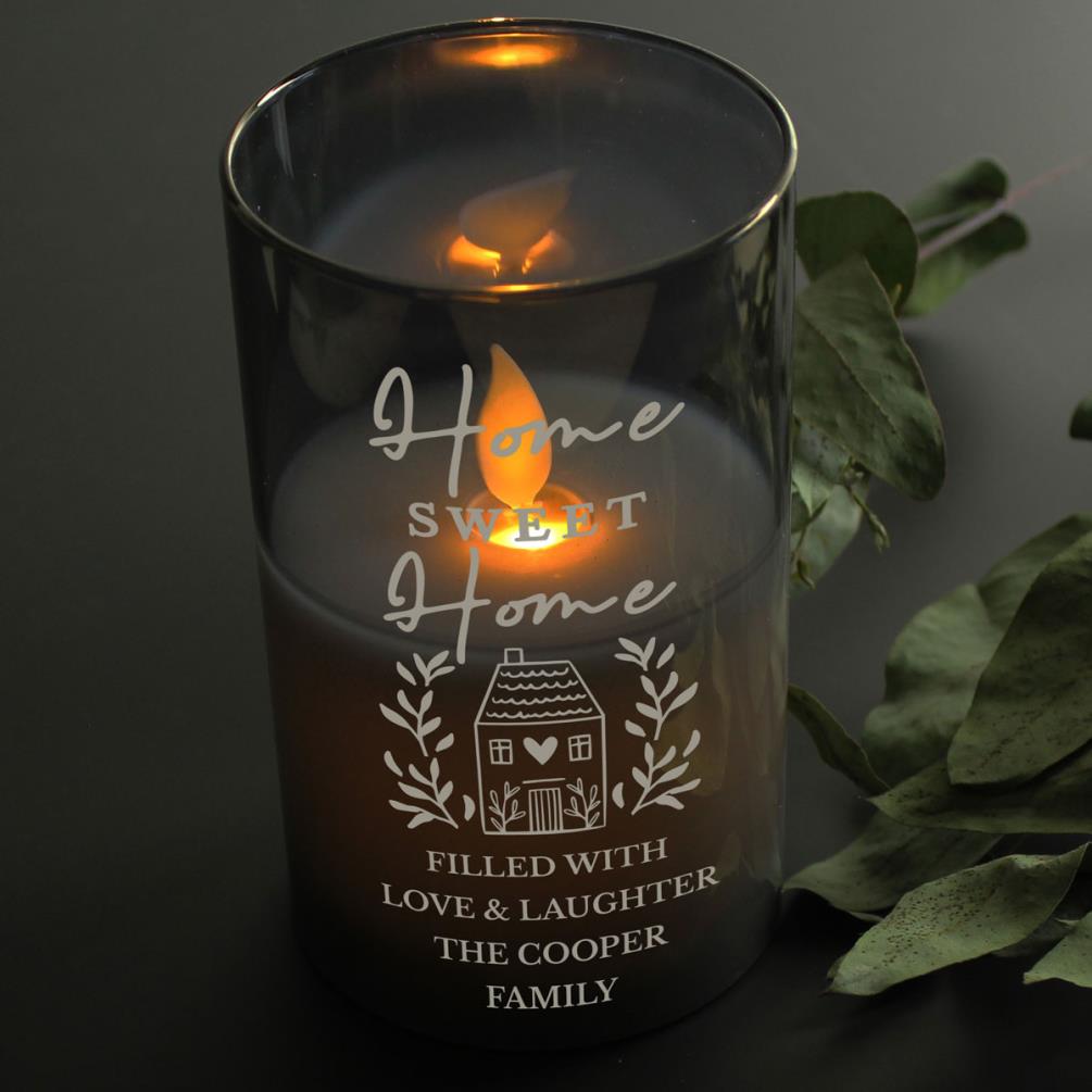 Personalised Home Sweet Home Smoked Glass LED Candle Extra Image 2